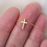 14K Gold Dainty Tiny Floating Cross Necklace - Sash Jewelry