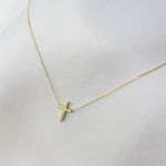 14K Gold Dainty Tiny Floating Cross Necklace - Sash Jewelry