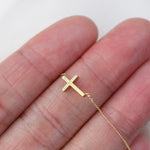 14K Gold Dainty Tiny Sideway Cross Necklace - Sash Jewelry