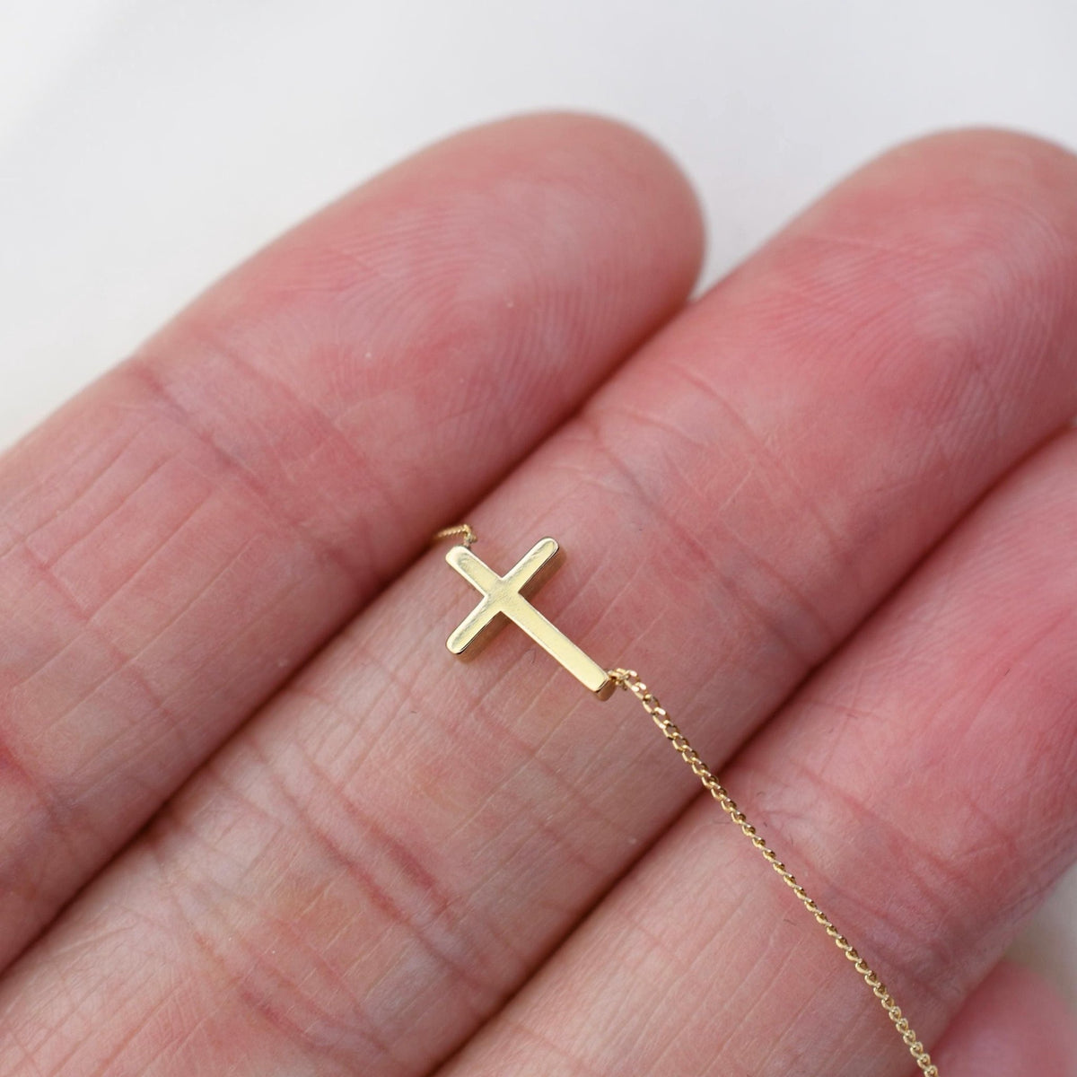 14K Gold Dainty Tiny Sideway Cross Necklace - Sash Jewelry