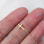 14K Gold Dainty Tiny Sideway Cross Necklace - Sash Jewelry