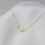 14K Gold Dainty Tiny Sideway Cross Necklace - Sash Jewelry