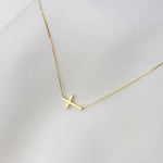 14K Gold Dainty Tiny Sideway Cross Necklace - Sash Jewelry