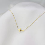 14K Gold Dainty Tiny Sideway Cross Necklace - Sash Jewelry