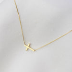 14K Gold Dainty Tiny Sideway Cross Necklace - Sash Jewelry