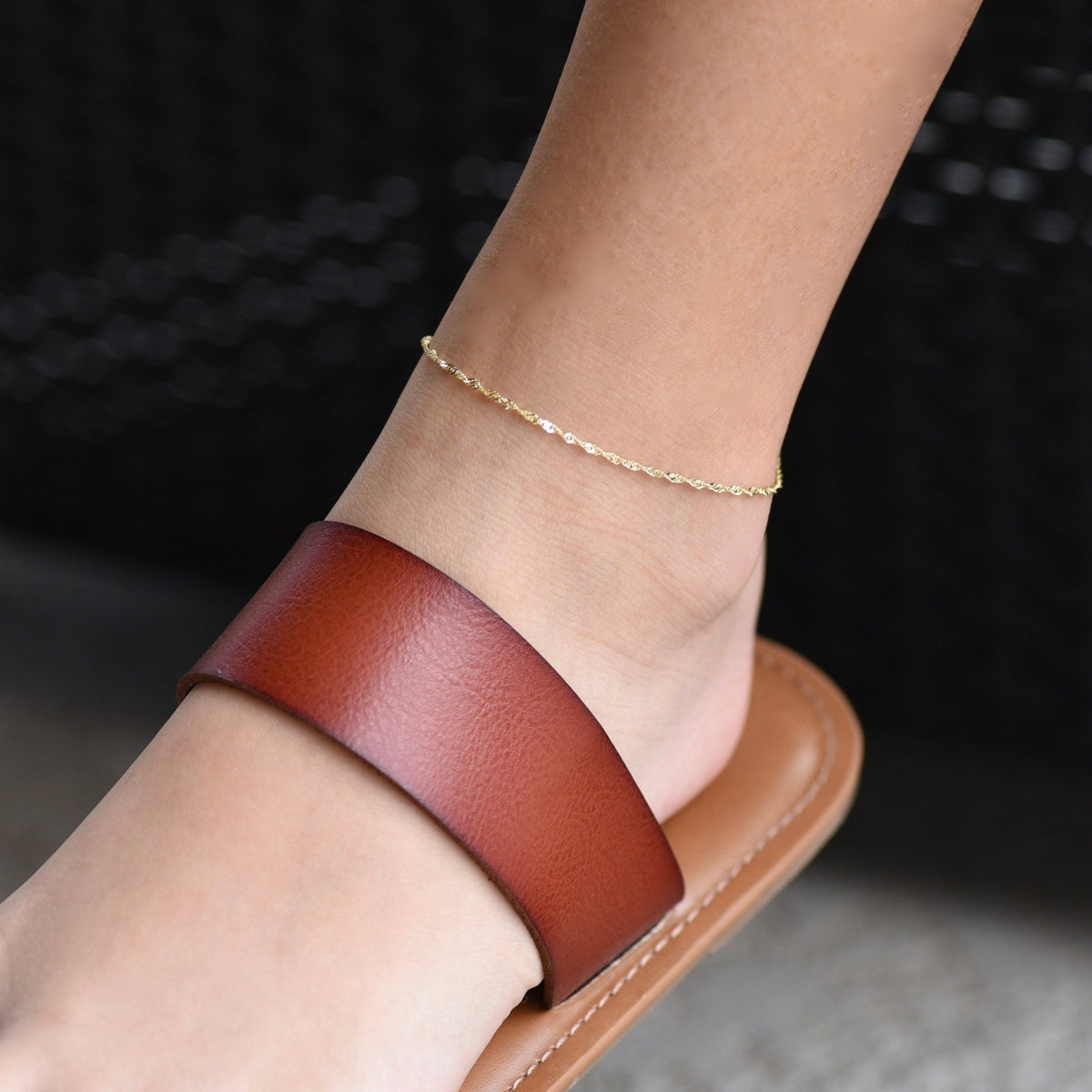 14K Gold Delicate Anklet - 14K Gold Chain Anklet - Sash Jewelry