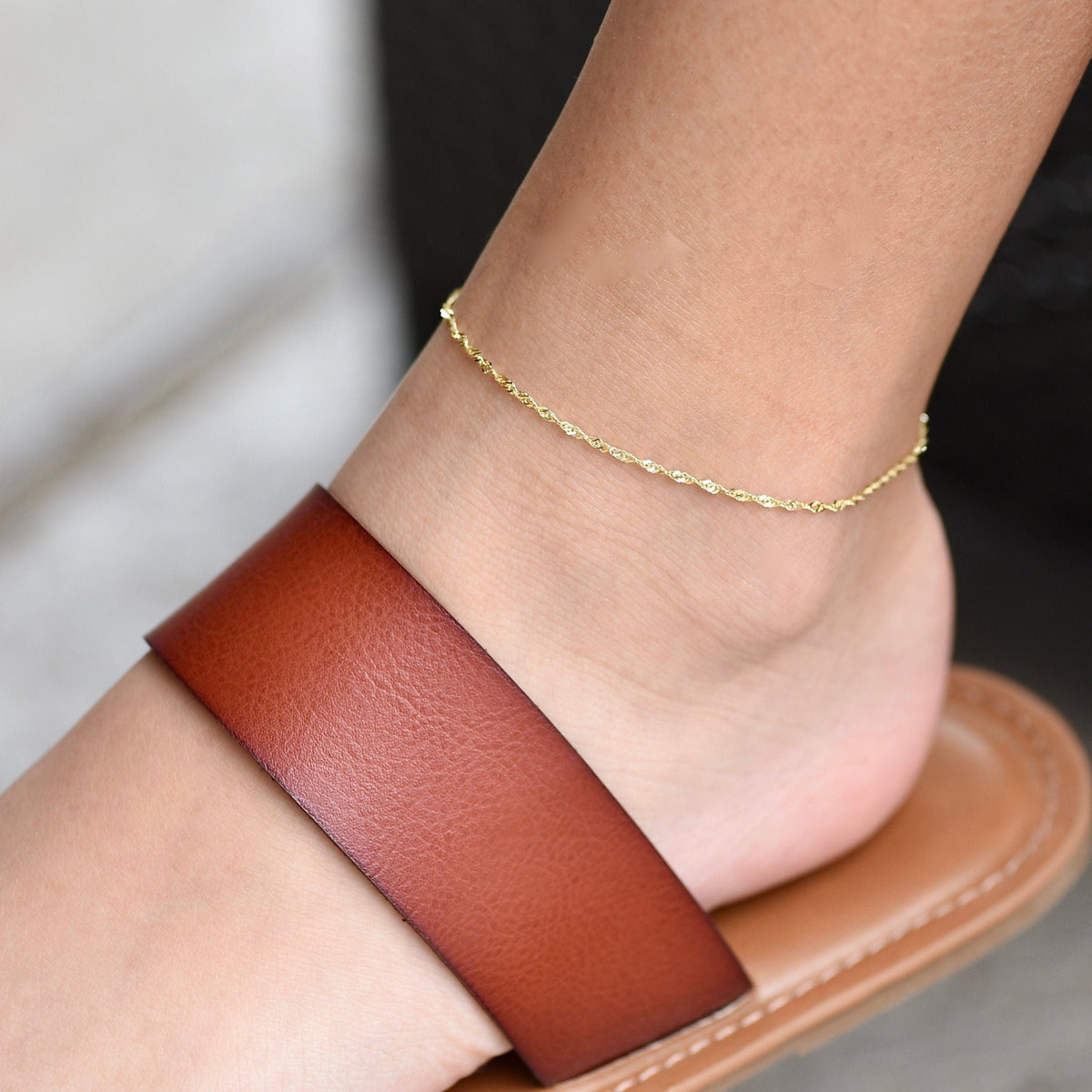 14K Gold Delicate Anklet - 14K Gold Chain Anklet - Sash Jewelry