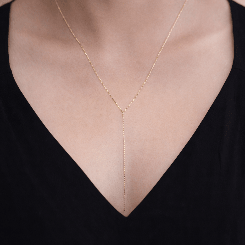 14K Gold Delicate Y Necklace – Adjustable Chain - Sash Jewelry