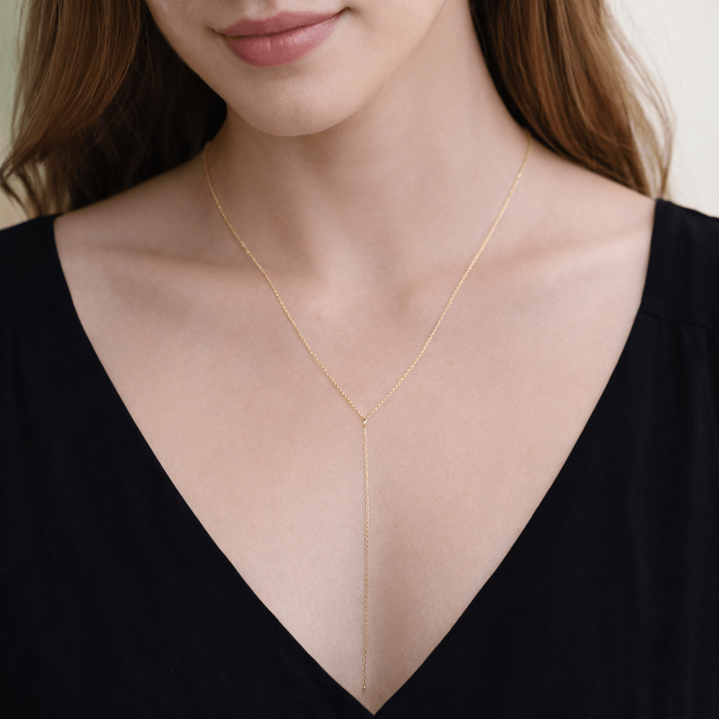 14K Gold Delicate Y Necklace – Adjustable Chain - Sash Jewelry