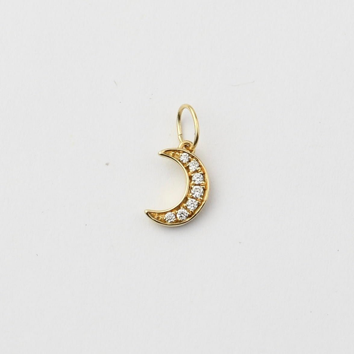 14K Gold Diamond Crescent Moon Charm – Tiny Celestial Charm - Sash Jewelry