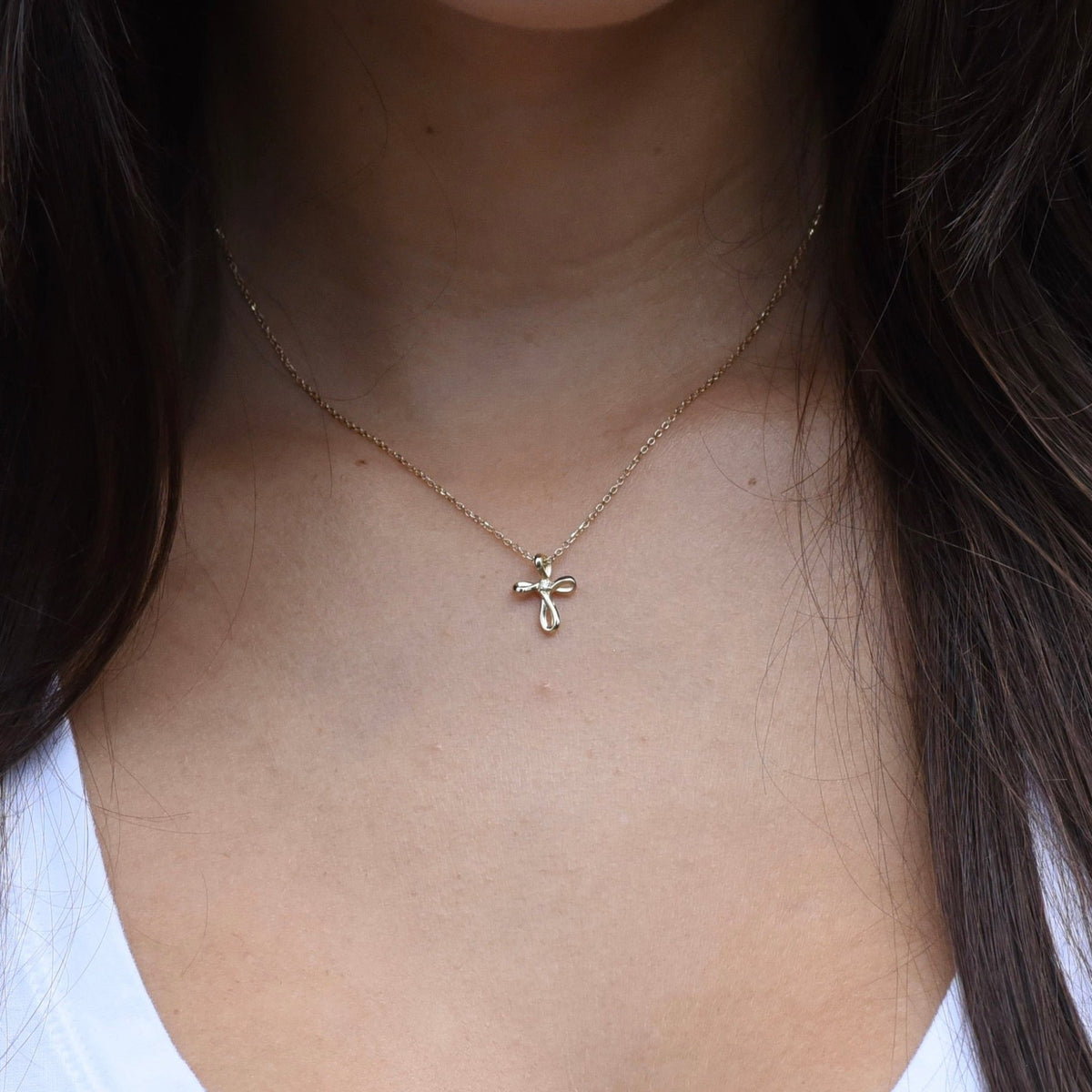 14K Gold Diamond Cross Charm | Solid Gold Cross Pendant - Sash Jewelry