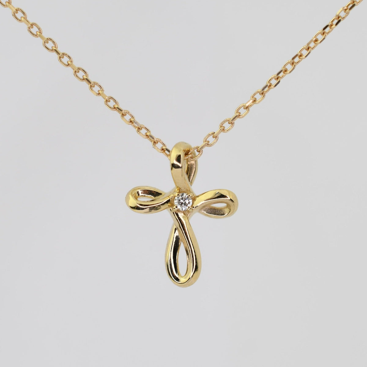 14K Gold Diamond Cross Charm | Solid Gold Cross Pendant - Sash Jewelry