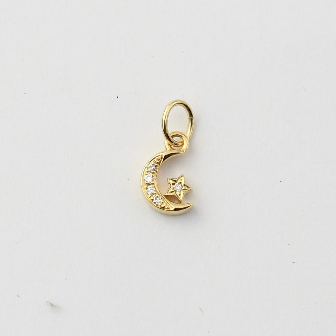14K Gold Diamond Moon and Star Charm – Tiny Celestial Charm - Sash Jewelry