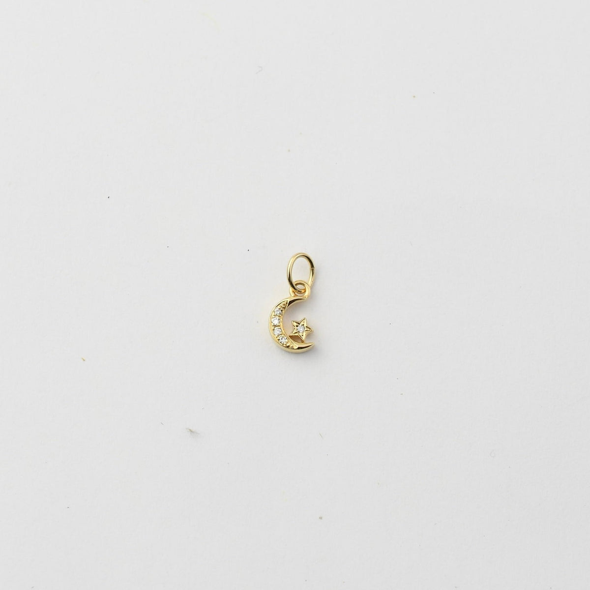 14K Gold Diamond Moon and Star Charm – Tiny Celestial Charm - Sash Jewelry