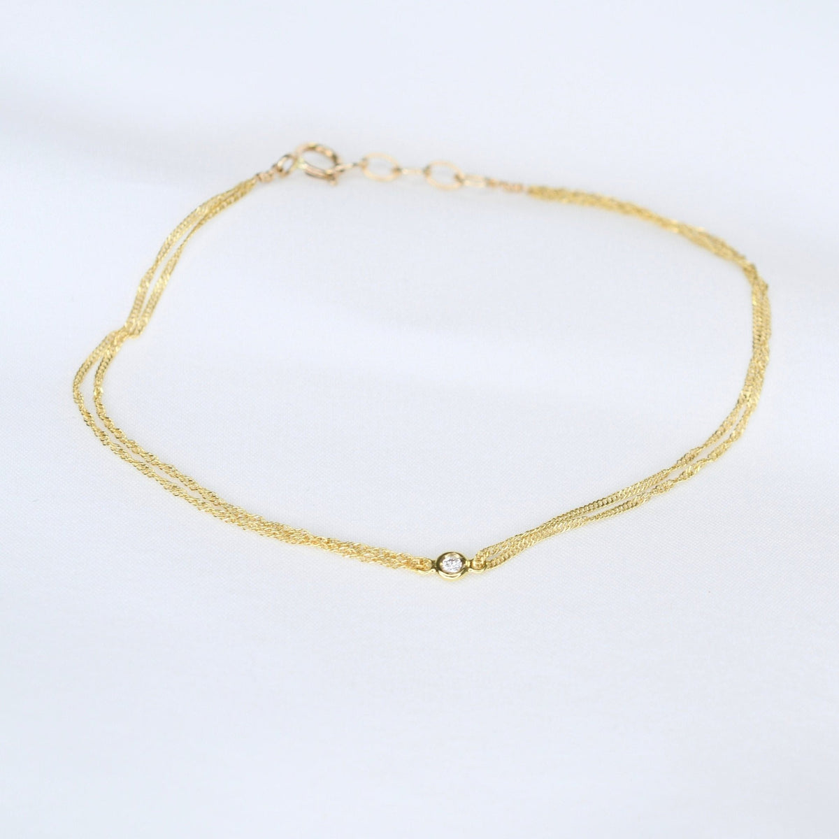 14K Gold Double Chain Diamond Bracelet – Dainty Solid Gold Bracelet - Sash Jewelry