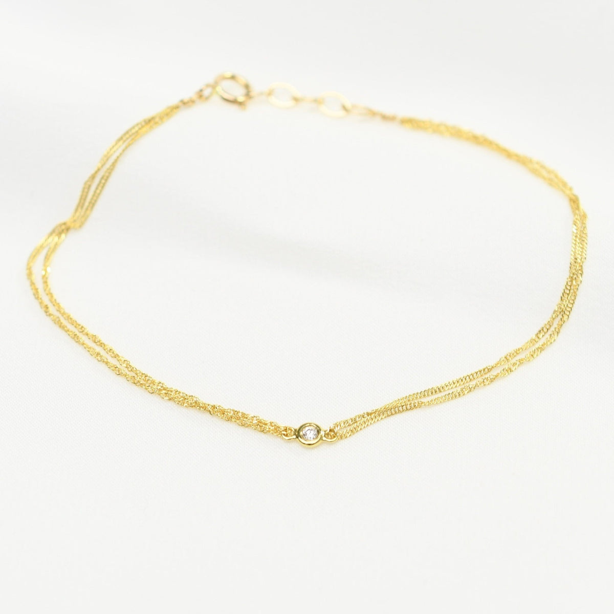 14K Gold Double Chain Diamond Bracelet – Dainty Solid Gold Bracelet - Sash Jewelry