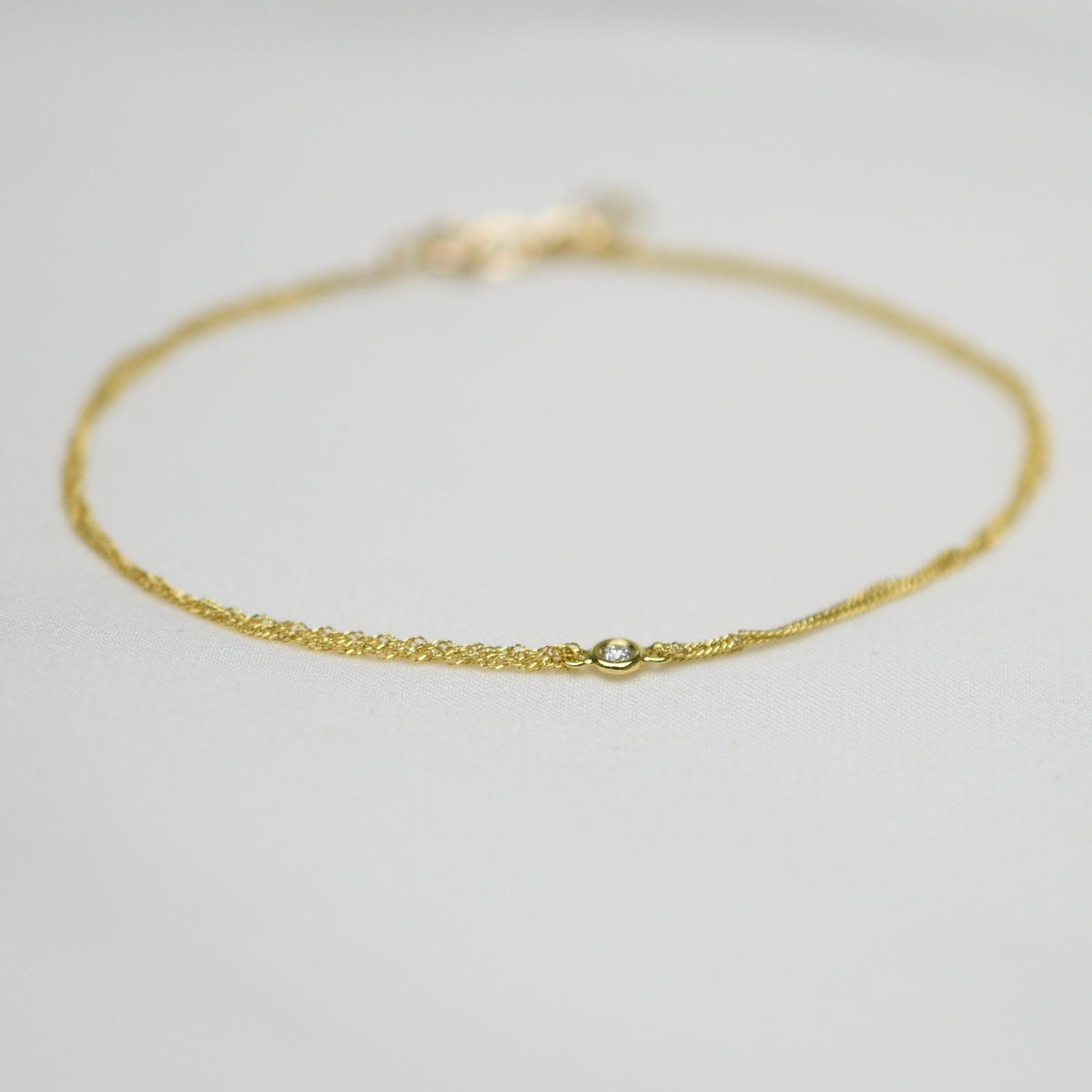 14K Gold Double Chain Diamond Bracelet – Dainty Solid Gold Bracelet - Sash Jewelry