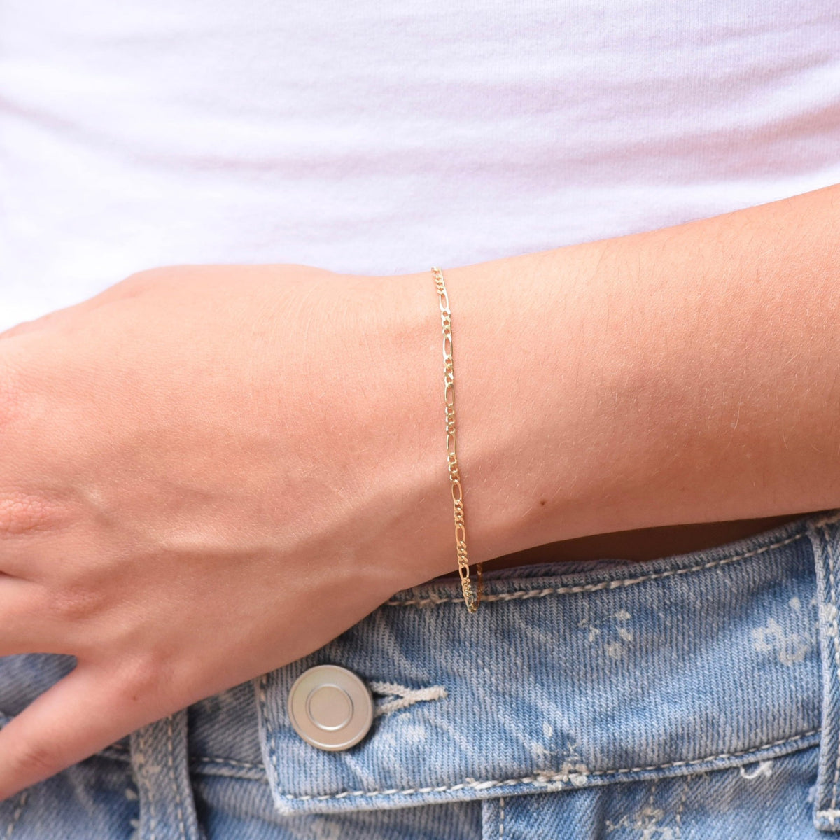 14K Gold Figaro Chain Bracelet – Solid Gold Minimalist Bracelet - Sash Jewelry