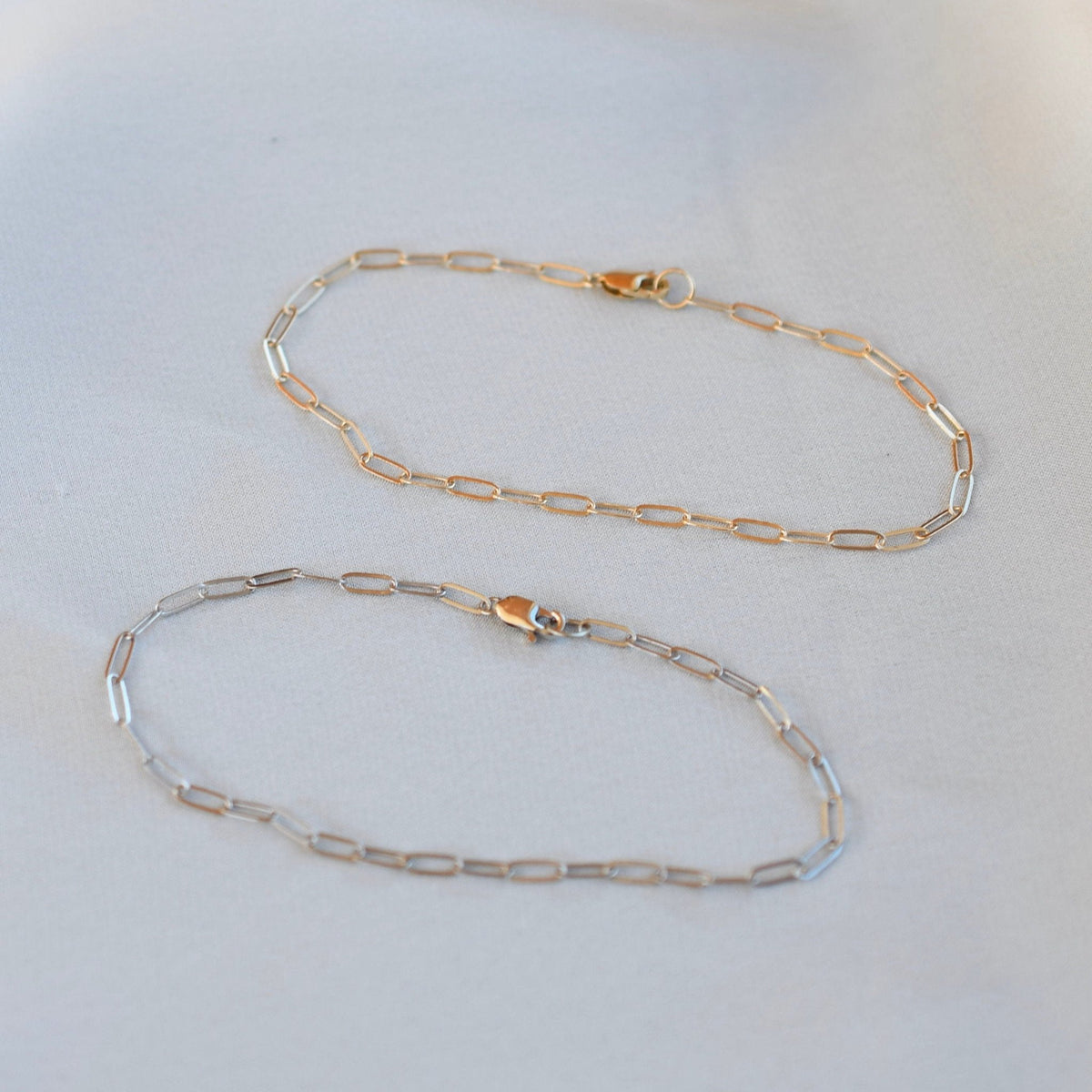 14K Gold Flat Paper Clip Chain Bracelet - Sash Jewelry