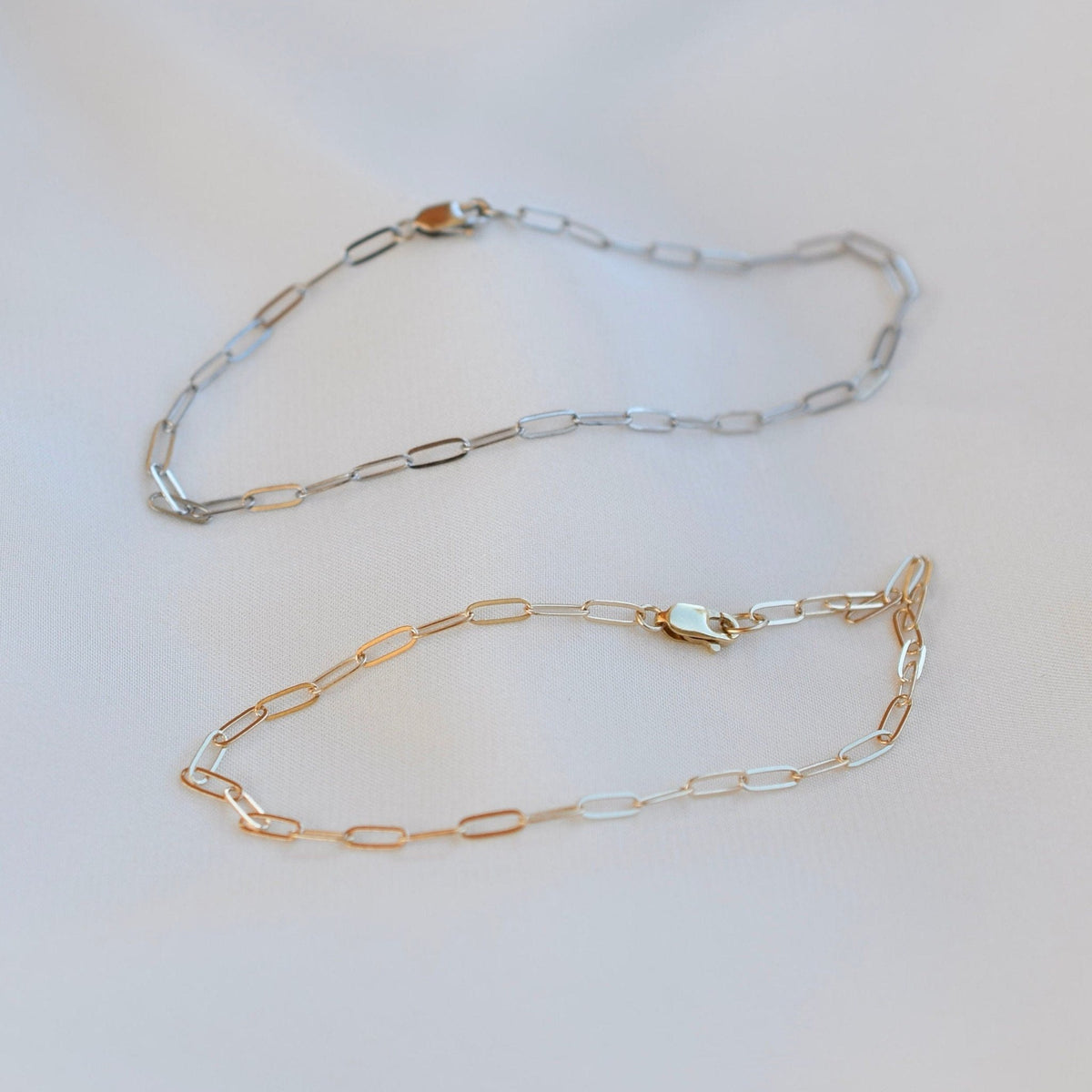 14K Gold Flat Paper Clip Chain Bracelet - Sash Jewelry