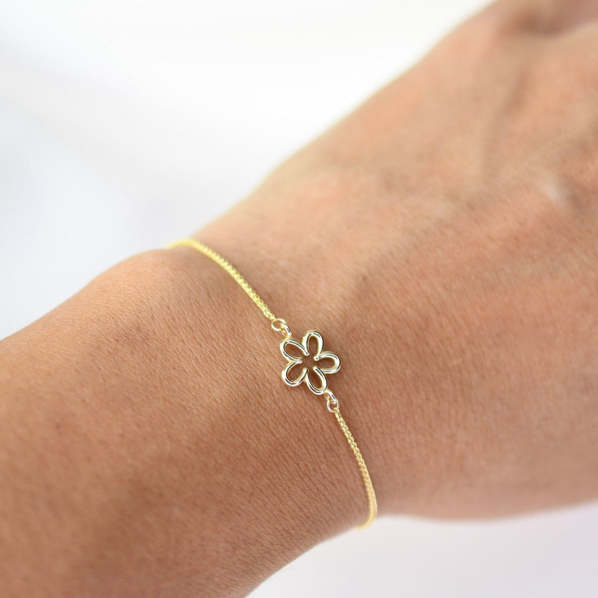 14K Gold Flower Bracelet — Sparkly 1mm Wheat Chain - Sash Jewelry