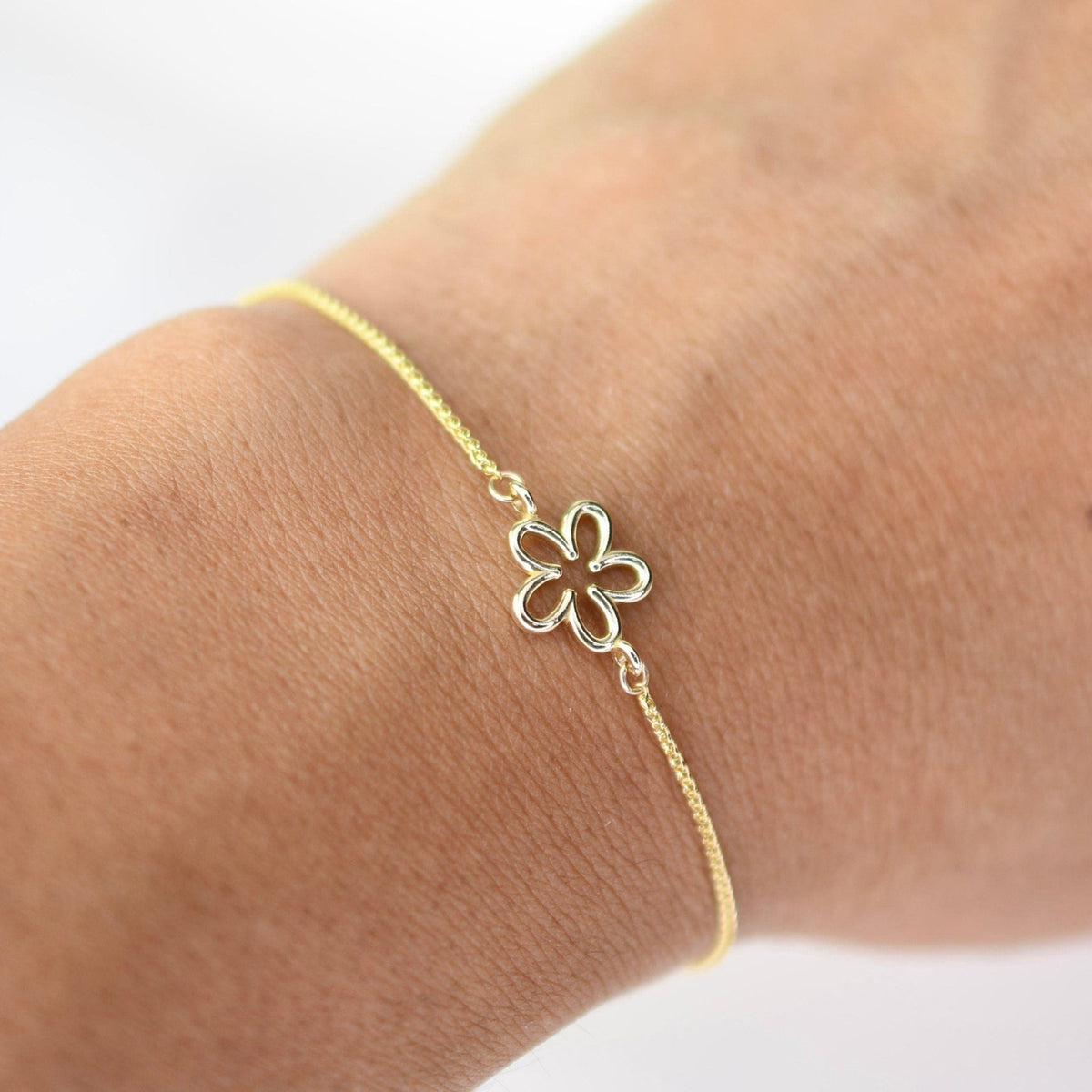 14K Gold Flower Bracelet — Sparkly 1mm Wheat Chain - Sash Jewelry