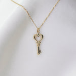 14k Gold Heart Key Necklace - Sash Jewelry