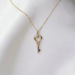 14k Gold Heart Key Necklace - Sash Jewelry