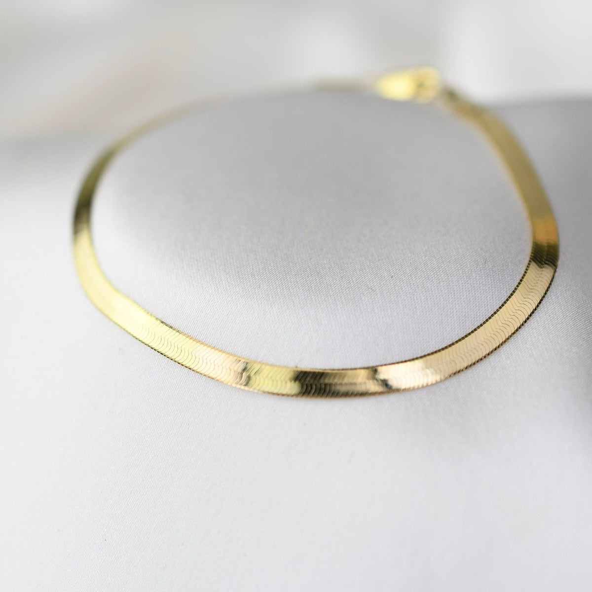 14K Gold Herringbone Chain Bracelet | Solid Gold 3mm Flat Chain Bracelet - Sash Jewelry