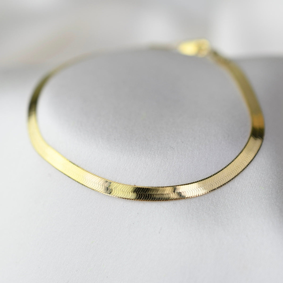 14K Gold Herringbone Chain Bracelet | Solid Gold 3mm Flat Chain Bracelet - Sash Jewelry