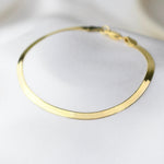 14K Gold Herringbone Chain Bracelet | Solid Gold 3mm Flat Chain Bracelet - Sash Jewelry