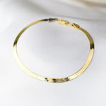 14K Gold Herringbone Chain Bracelet | Solid Gold 3mm Flat Chain Bracelet - Sash Jewelry