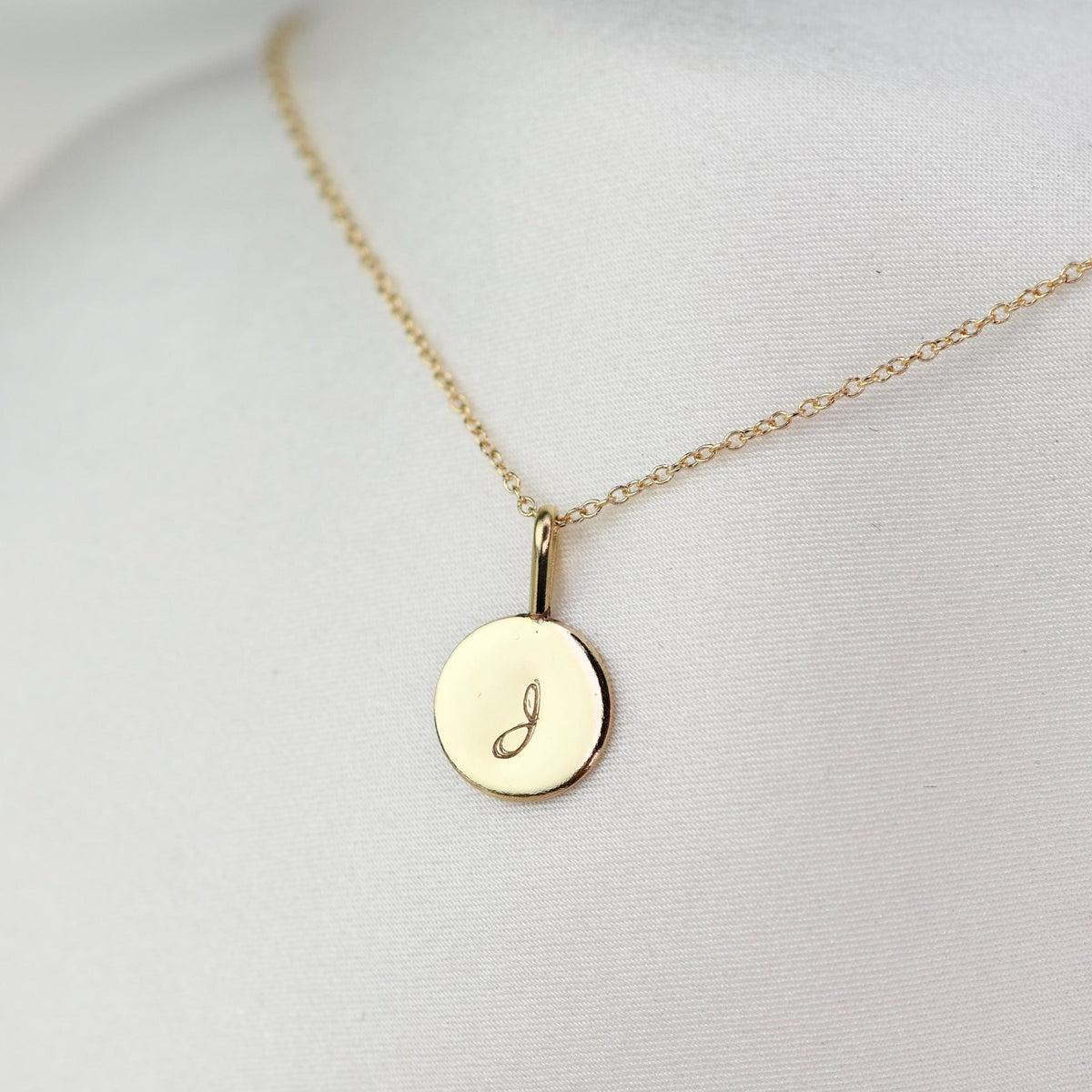 14K Gold Initial Charm Necklace – Minimalist Gold Disc Necklace - Sash Jewelry