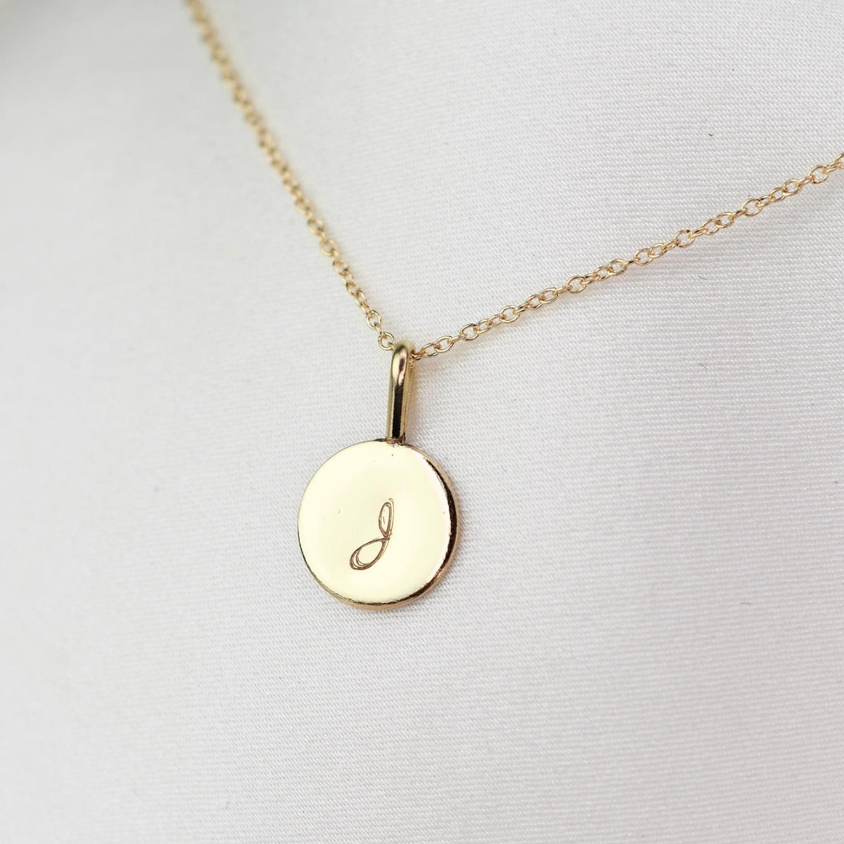 14K Gold Initial Charm Necklace – Minimalist Gold Disc Necklace - Sash Jewelry