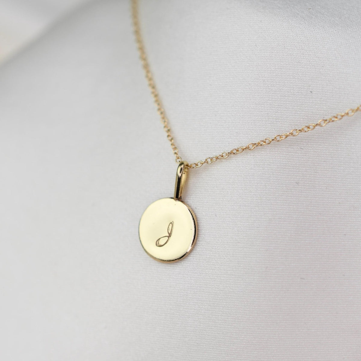 14K Gold Initial Charm Necklace – Minimalist Gold Disc Necklace - Sash Jewelry