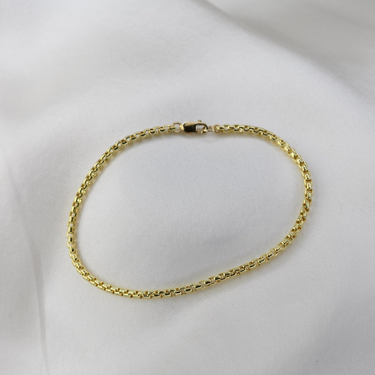 14K Gold Men's Box Chain Bracelet: 2.5mm Rounded Design - Sash Jewelry