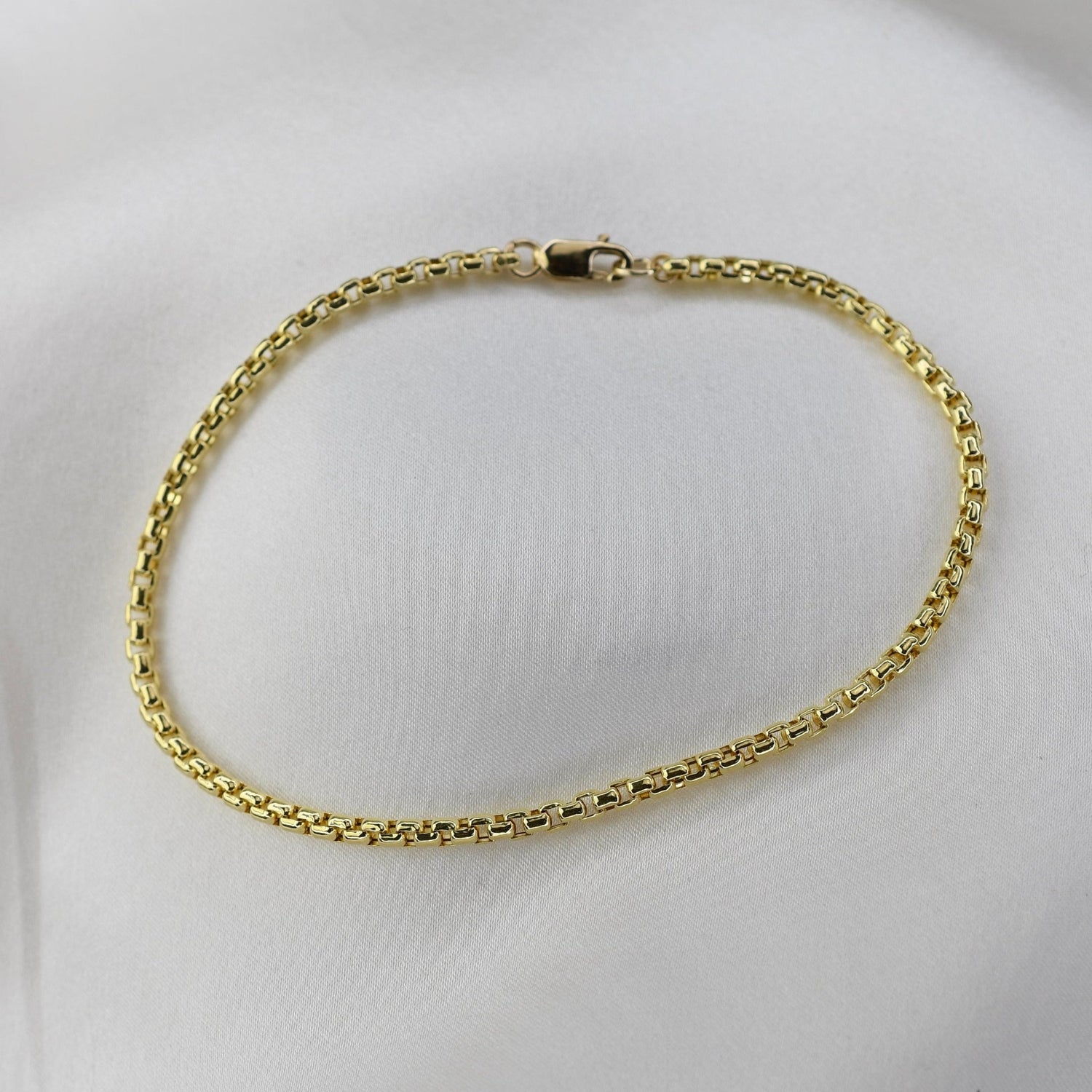 14K Gold Men's Box Chain Bracelet: 2.5mm Rounded Design - Sash Jewelry