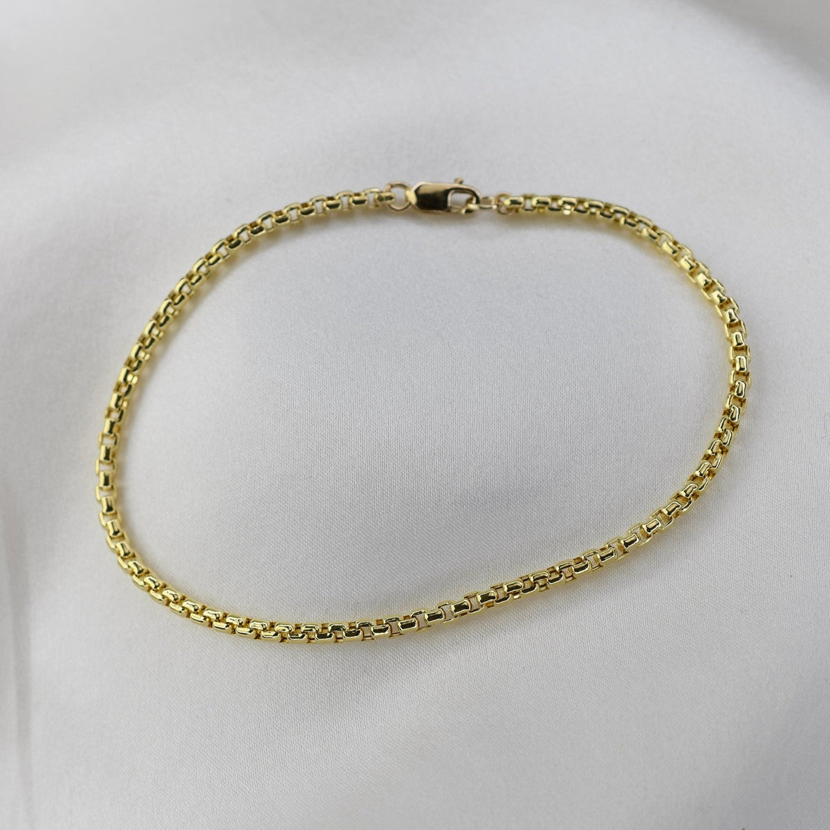 14K Gold Men's Box Chain Bracelet: 2.5mm Rounded Design - Sash Jewelry
