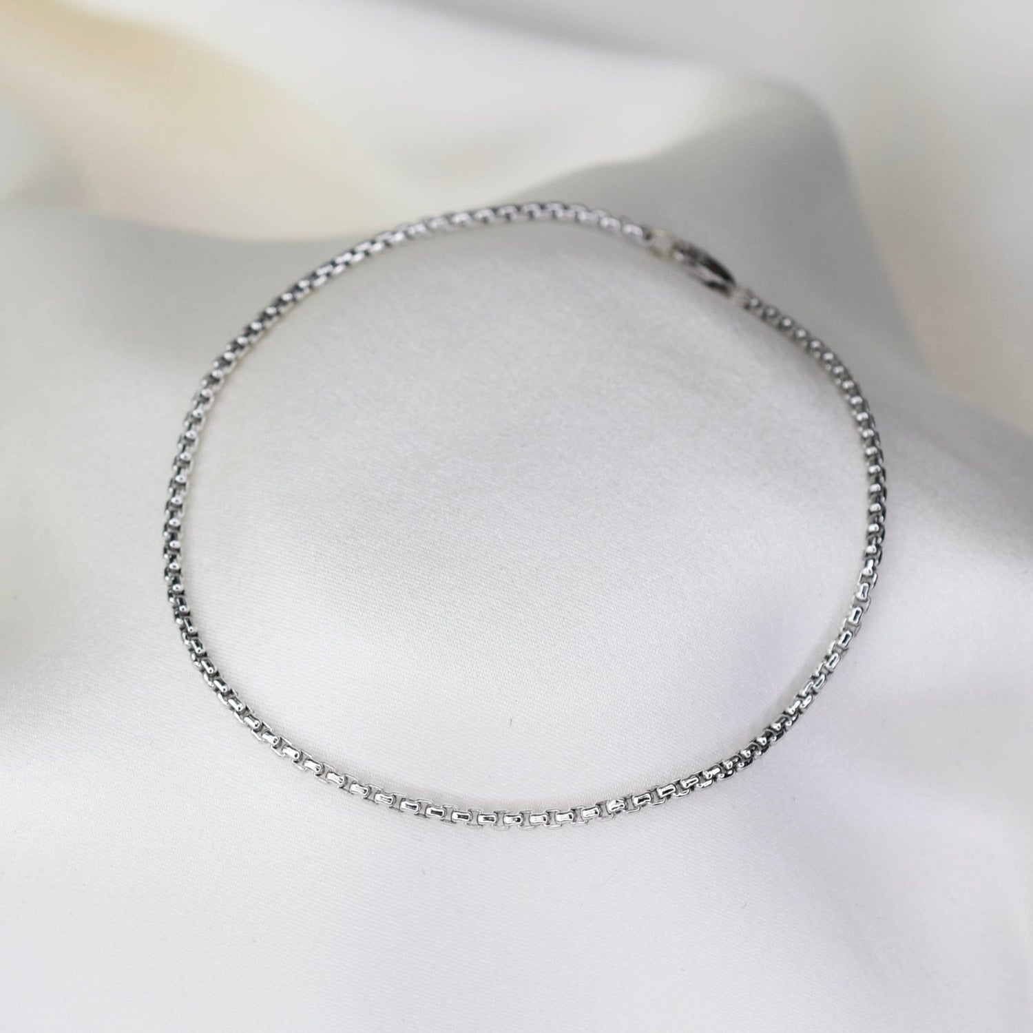 14K Gold Men’s Rounded Box Chain Bracelet – 1.7mm Solid Yellow Gold Bracelet with Lobster Clasp - Sash Jewelry