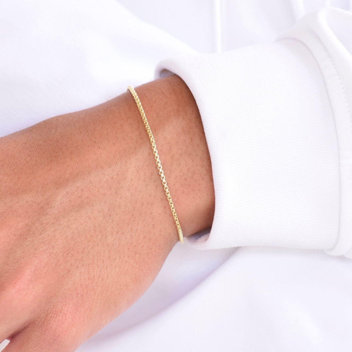 14K Gold Men’s Rounded Box Chain Bracelet – 1.7mm Solid Yellow Gold Bracelet with Lobster Clasp - Sash Jewelry