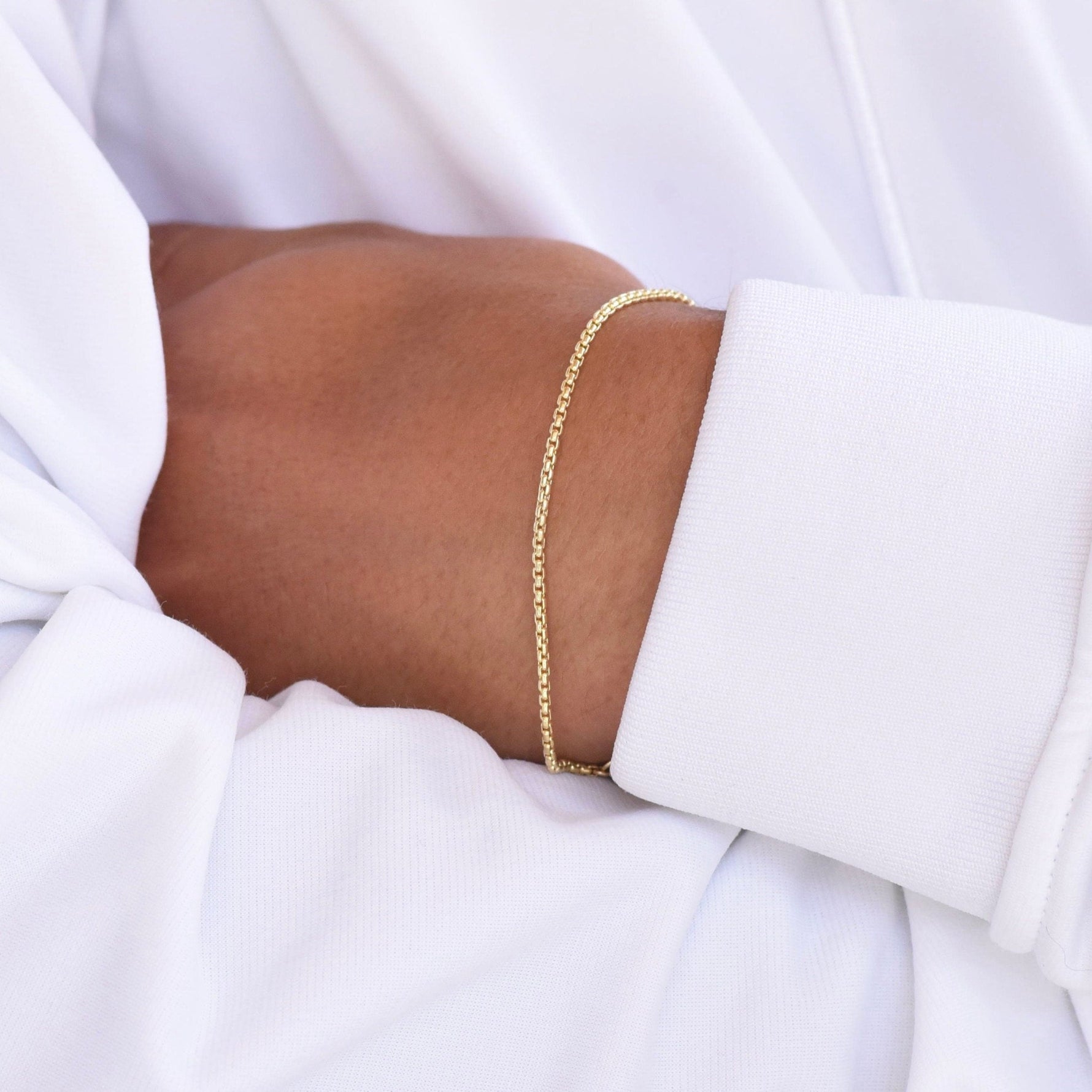 14K Gold Men’s Rounded Box Chain Bracelet – 1.7mm Solid Yellow Gold Bracelet with Lobster Clasp - Sash Jewelry