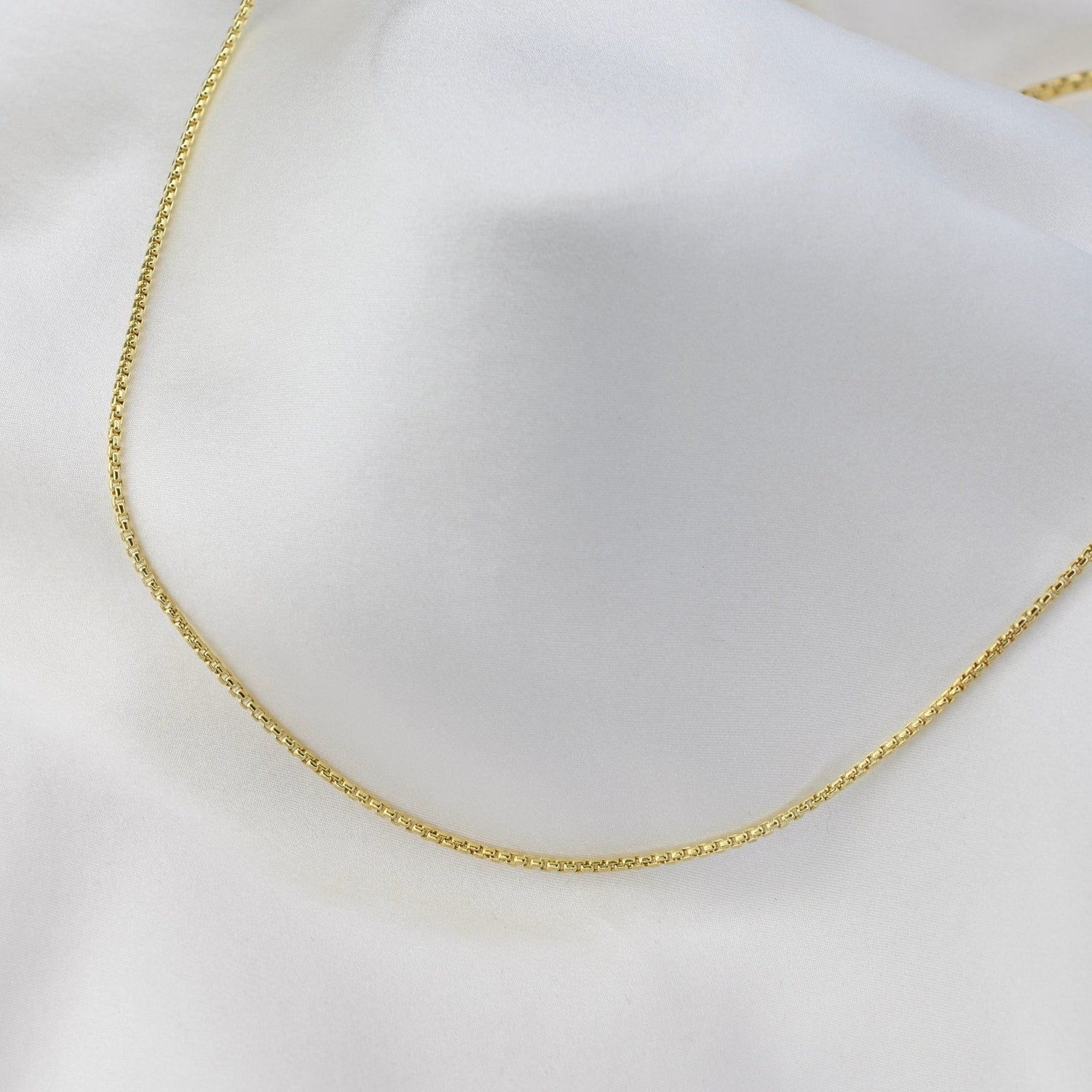 14K Gold Men’s Rounded Box Chain Necklace – 1.7mm Yellow Gold or White Gold Chain - Sash Jewelry