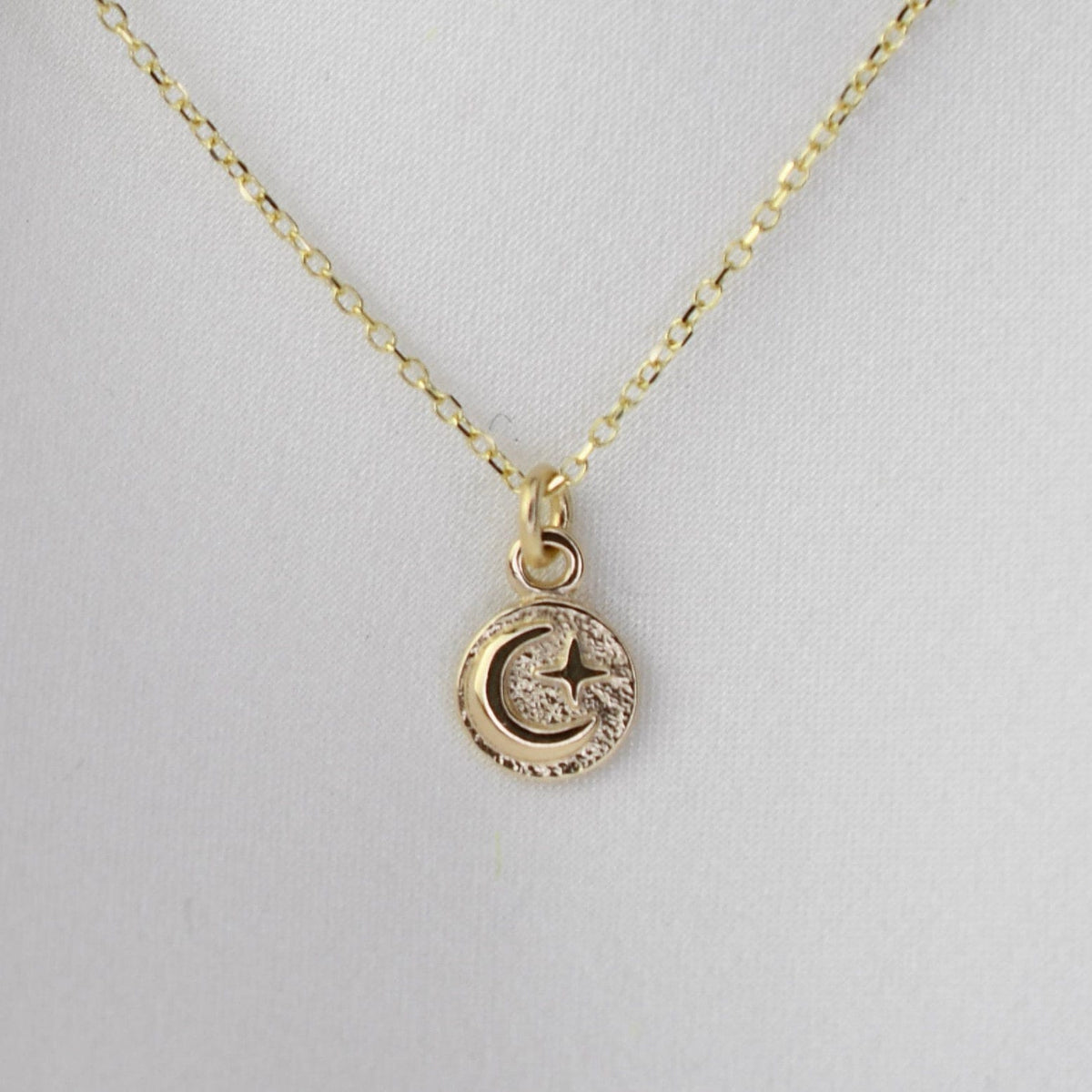14K Gold Moon and Star Charm Necklace - Sash Jewelry