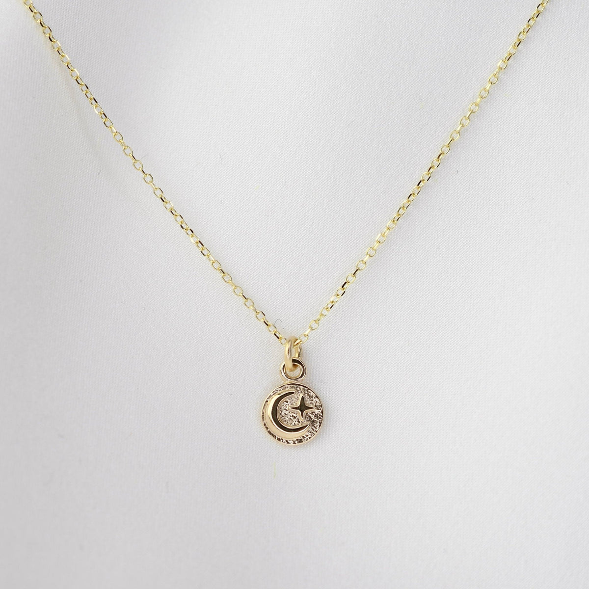 14K Gold Moon and Star Charm Necklace - Sash Jewelry