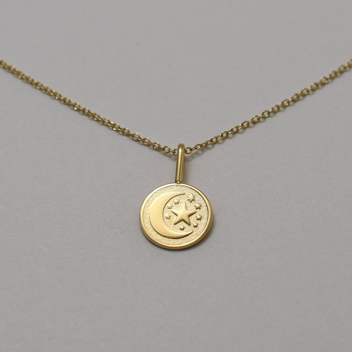 14K Gold Moon & Star Necklace – Solid Gold Celestial Charm - Sash Jewelry