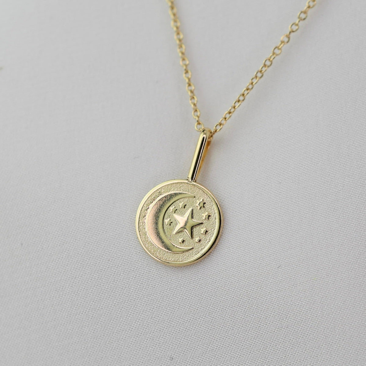 14K Gold Moon & Star Necklace – Solid Gold Celestial Charm - Sash Jewelry