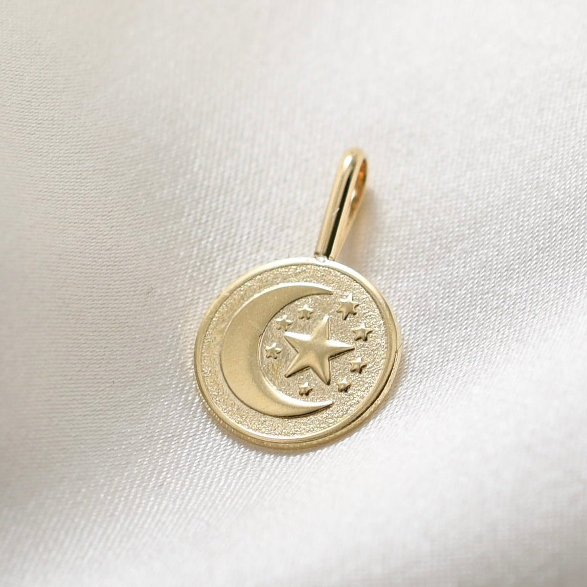 14K Gold Moon & Star Necklace – Solid Gold Celestial Charm - Sash Jewelry