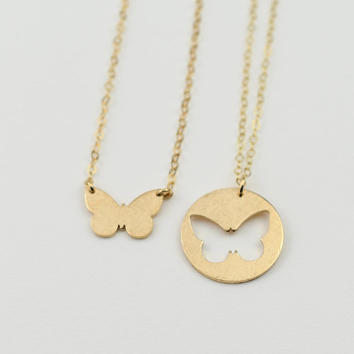 14K Gold Mother Daughter Butterfly Necklace Set - Sash Jewelry