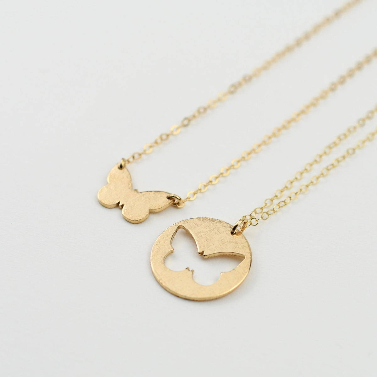 14K Gold Mother Daughter Butterfly Necklace Set - Sash Jewelry
