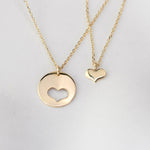 14K gold mother daughter heart necklace set - Sash Jewelry